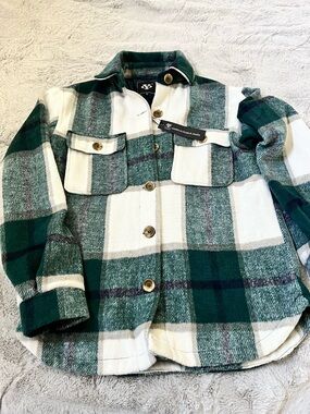 Yoki Green and White Plaid Button-Front Shacket
